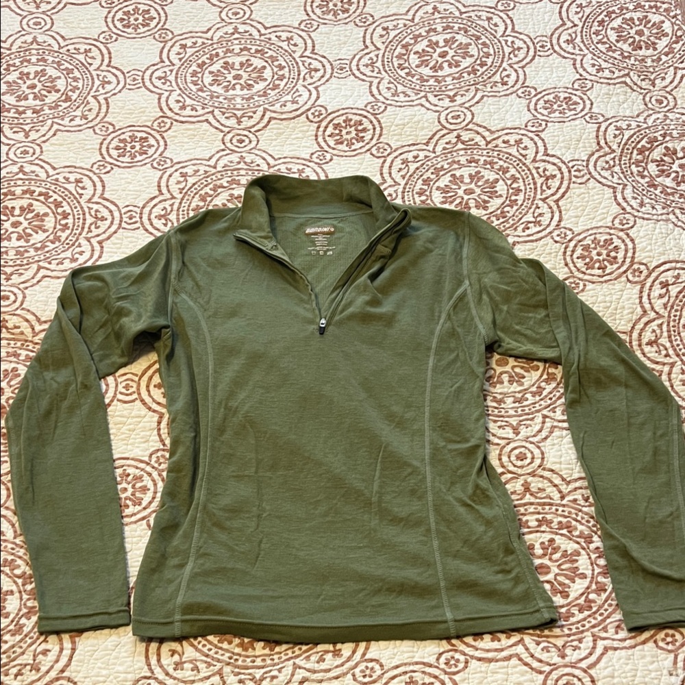 Forest Olive Green Gordini Poly Wool Base Layer Long Sleeve Women's Shirt Zip